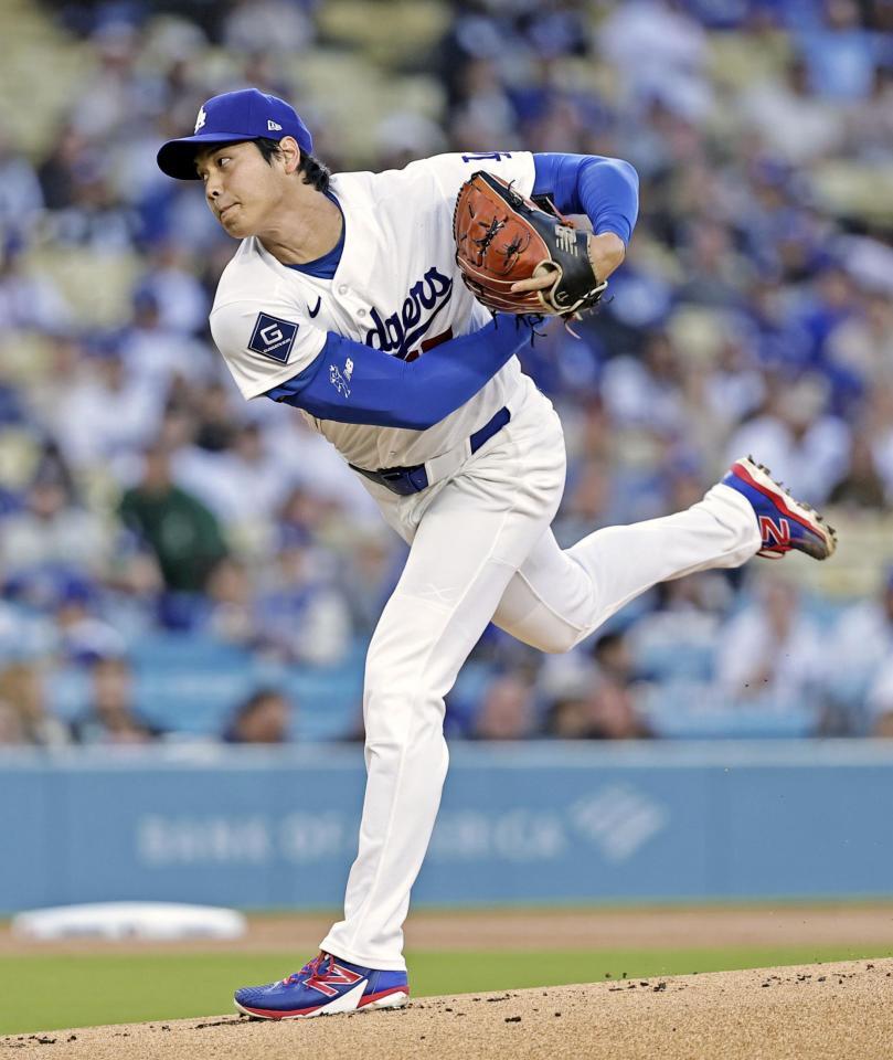 　マーリンズ戦に先発登板した大谷＝ロサンゼルス（共同）