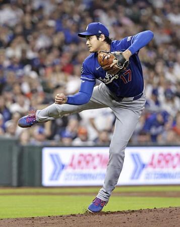 　アストロズ戦に先発登板したドジャース・大谷＝ヒューストン（共同）