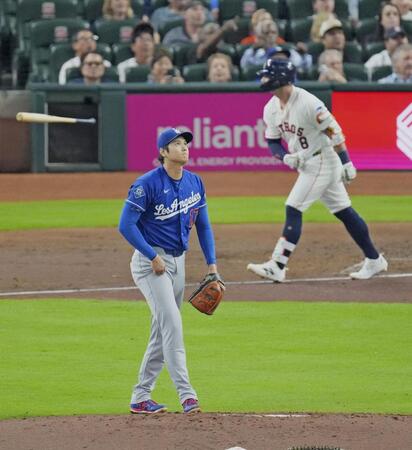 　アストロズ戦の２回、ウォーカーに先制ソロを浴びたドジャース・大谷＝ヒューストン（共同）