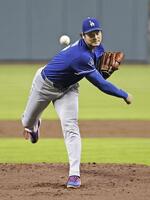 　アストロズ戦に先発登板したドジャース・大谷＝ヒューストン（共同）