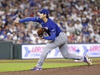 　アストロズ戦に先発登板したドジャース・大谷＝ヒューストン（共同）