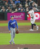 　アストロズ戦の２回、ウォーカーに先制ソロを浴びたドジャース・大谷＝ヒューストン（共同）