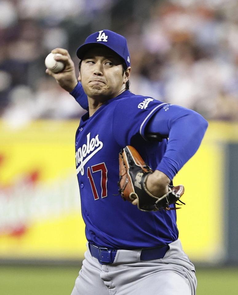 　アストロズ戦に先発登板したドジャース・大谷＝ヒューストン（共同）