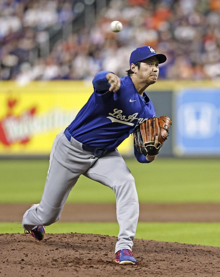 　アストロズ戦に先発登板したドジャース・大谷＝ヒューストン（共同）