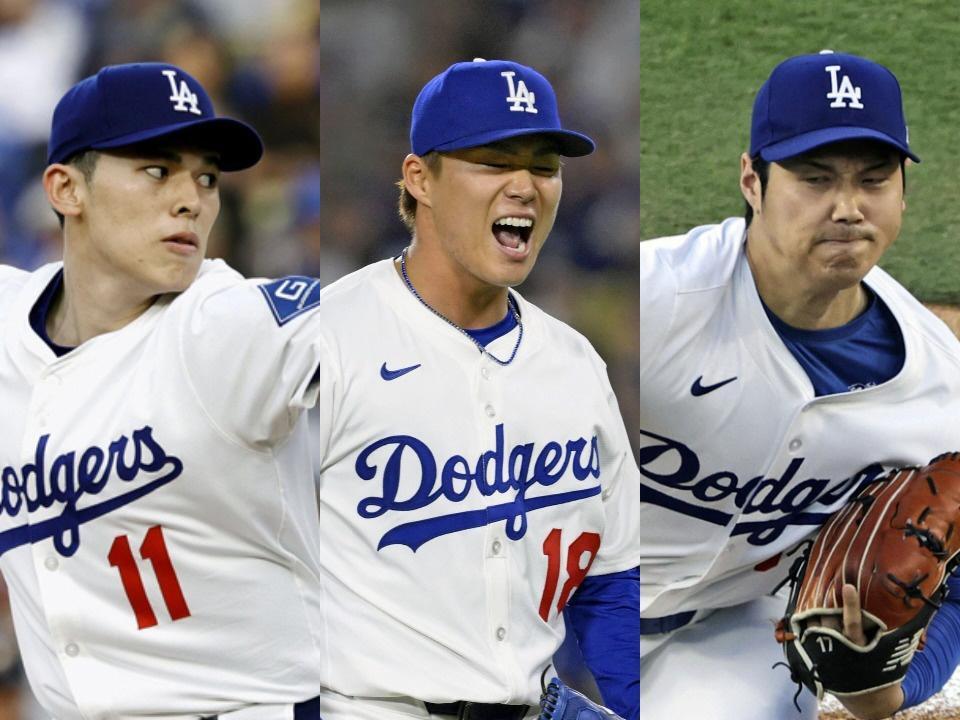 （左から）ドジャース・佐々木朗希、山本由伸、大谷翔平（提供・共同通信社）