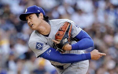 　パドレス戦に先発し、５回無失点の好投で４勝目を挙げたドジャース・大谷＝サンディエゴ（共同）