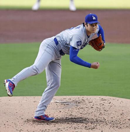 　パドレス戦に先発し、５回無失点の好投で４勝目を挙げたドジャース・大谷＝サンディエゴ（共同）