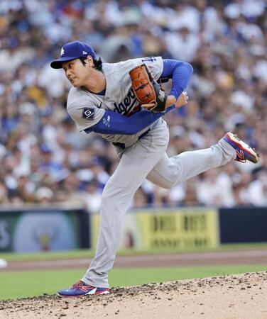 　パドレス戦に先発し、５回無失点の好投で４勝目を挙げたドジャース・大谷＝サンディエゴ（共同）