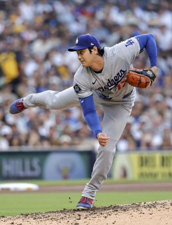　パドレス戦に先発し、５回無失点の好投で４勝目を挙げたドジャース・大谷＝サンディエゴ（共同）