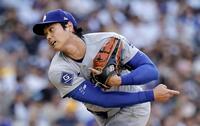 　パドレス戦に先発し、５回無失点の好投で４勝目を挙げたドジャース・大谷＝サンディエゴ（共同）