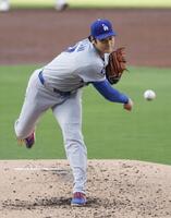 　パドレス戦に先発し、５回無失点の好投で４勝目を挙げたドジャース・大谷＝サンディエゴ（共同）