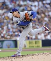 　パドレス戦に先発し、５回無失点の好投で４勝目を挙げたドジャース・大谷＝サンディエゴ（共同）