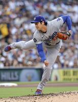 　パドレス戦に先発し、５回無失点の好投で４勝目を挙げたドジャース・大谷＝サンディエゴ（共同）