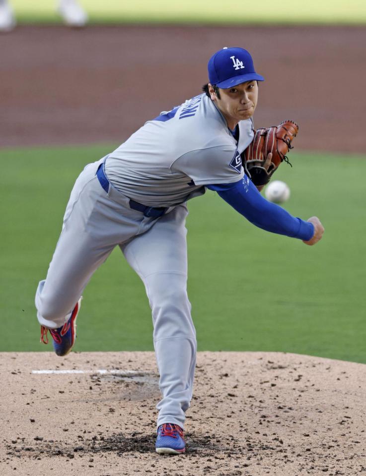 　パドレス戦に先発登板したドジャース・大谷＝サンディエゴ（共同）
