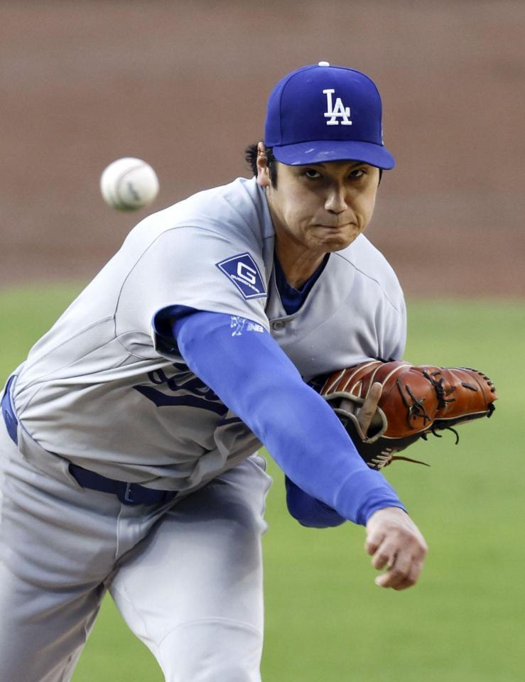 　パドレス戦に先発し、５回無失点の好投で４勝目を挙げたドジャース・大谷＝サンディエゴ（共同）