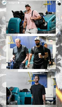 　球場入りするコール、Ｔ・ヘルナンデス、タッカー。ドジャースのインスタグラム（ｄｏｄｇｅｒｓ）より