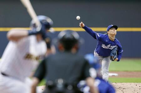 　ブルワーズ戦に先発し、７回を７安打１失点で４勝目を挙げたドジャース・山本＝ミルウォーキー（共同）