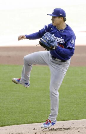 ブルワーズ戦に先発し、７回を７安打１失点で４勝目を挙げたドジャース・山本（共同）
