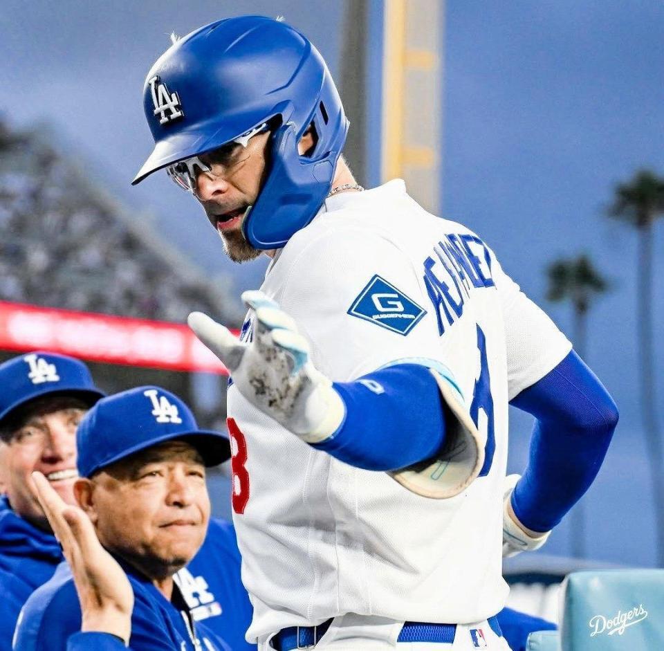 ３回、今季１号ソロを放ったキケ・ヘルナンデス（ロサンゼルス・ドジャース提供）