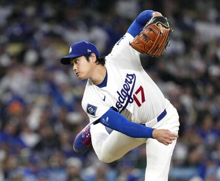 　ロッキーズ戦に先発登板し、６回１失点で５勝目を挙げたドジャース・大谷＝ロサンゼルス（共同）