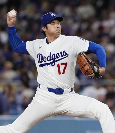 　ロッキーズ戦に先発登板し、６回１失点で５勝目を挙げたドジャース・大谷＝ロサンゼルス（共同）