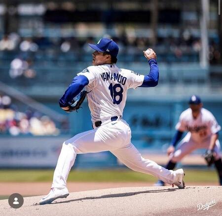 ５勝目を挙げた山本（ロサンゼルス・ドジャース提供）