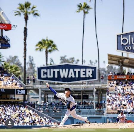 ５勝目を挙げた山本（ロサンゼルス・ドジャース提供）