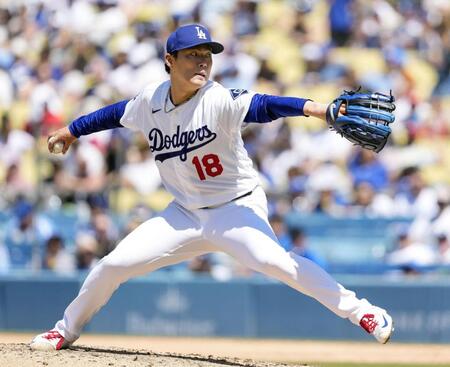 　フィリーズ戦に先発したドジャース・山本＝ロサンゼルス（共同）
