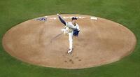 　エンゼルス戦に先発し、８回１失点で６勝目を挙げたドジャース・山本＝ロサンゼルス（共同）
