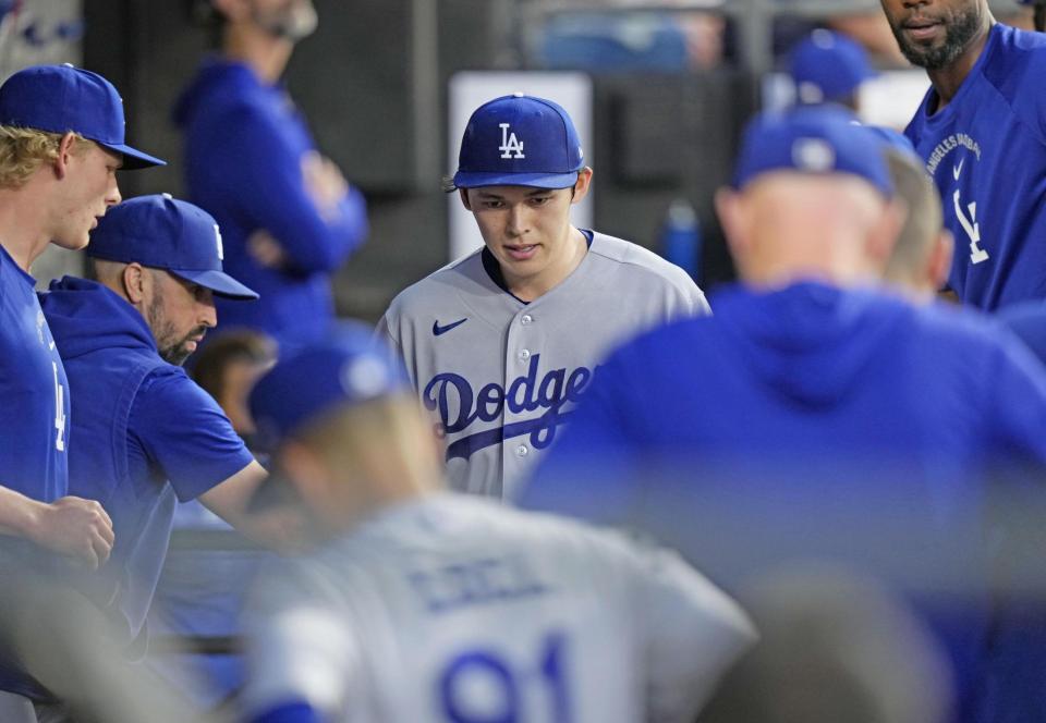 　ホワイトソックス戦の５回途中で降板したドジャース・佐々木＝シカゴ（共同）