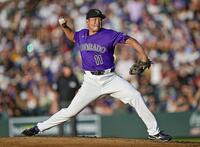 　パイレーツ戦に先発し、６回１失点で８勝目を挙げたロッキーズ・菅野＝デンバー（ゲッティ＝共同）