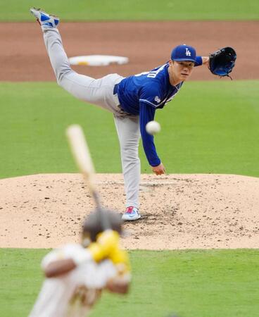 　６回を５安打２失点で８勝目を挙げたドジャース・山本（共同）