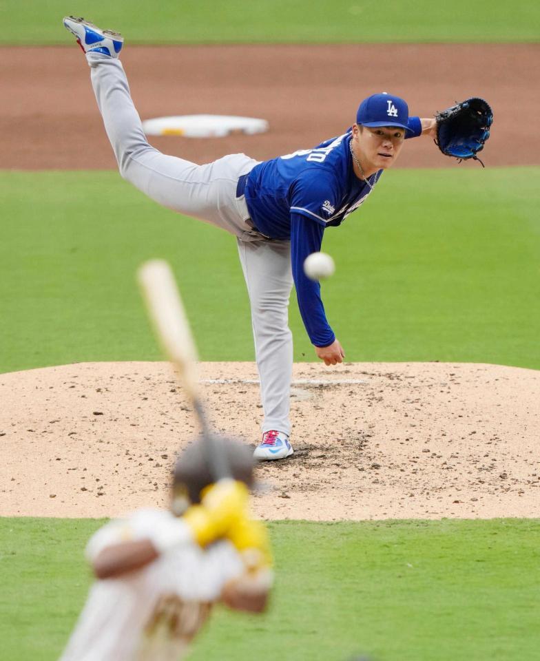 　６回を５安打２失点で８勝目を挙げたドジャース・山本（共同）