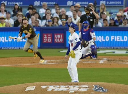 ２回、クロネンワースに３ランを浴びたドジャース・佐々木＝ロサンゼルス（共同）