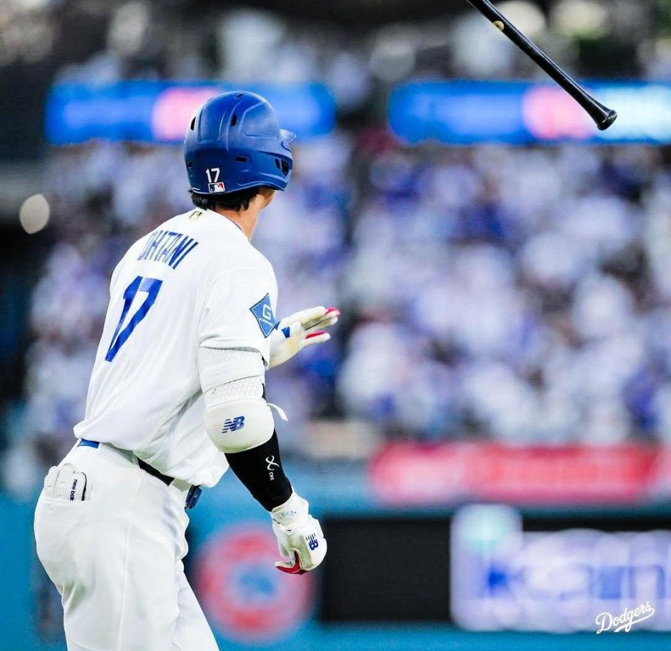 ３回、１９号２ランを放った大谷（ロサンゼルス・ドジャース提供）