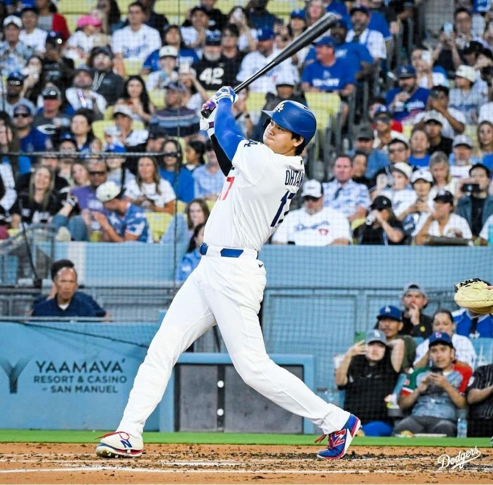 ３回、１９号２ランを放った大谷（ロサンゼルス・ドジャース提供）