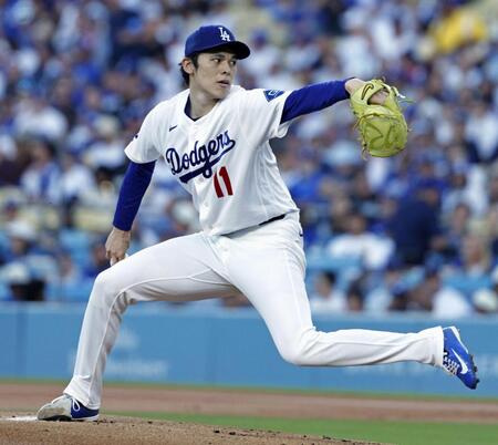 ロッキーズ戦に先発したドジャース・佐々木（共同）