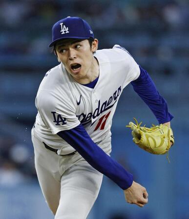 ロッキーズ戦に先発したドジャース・佐々木（共同）