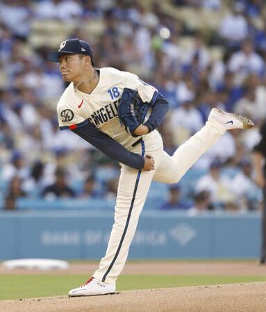 　ダイヤモンドバックス戦に先発したドジャース・山本＝ロサンゼルス（共同）
