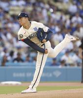 　ダイヤモンドバックス戦に先発したドジャース・山本＝ロサンゼルス（共同）