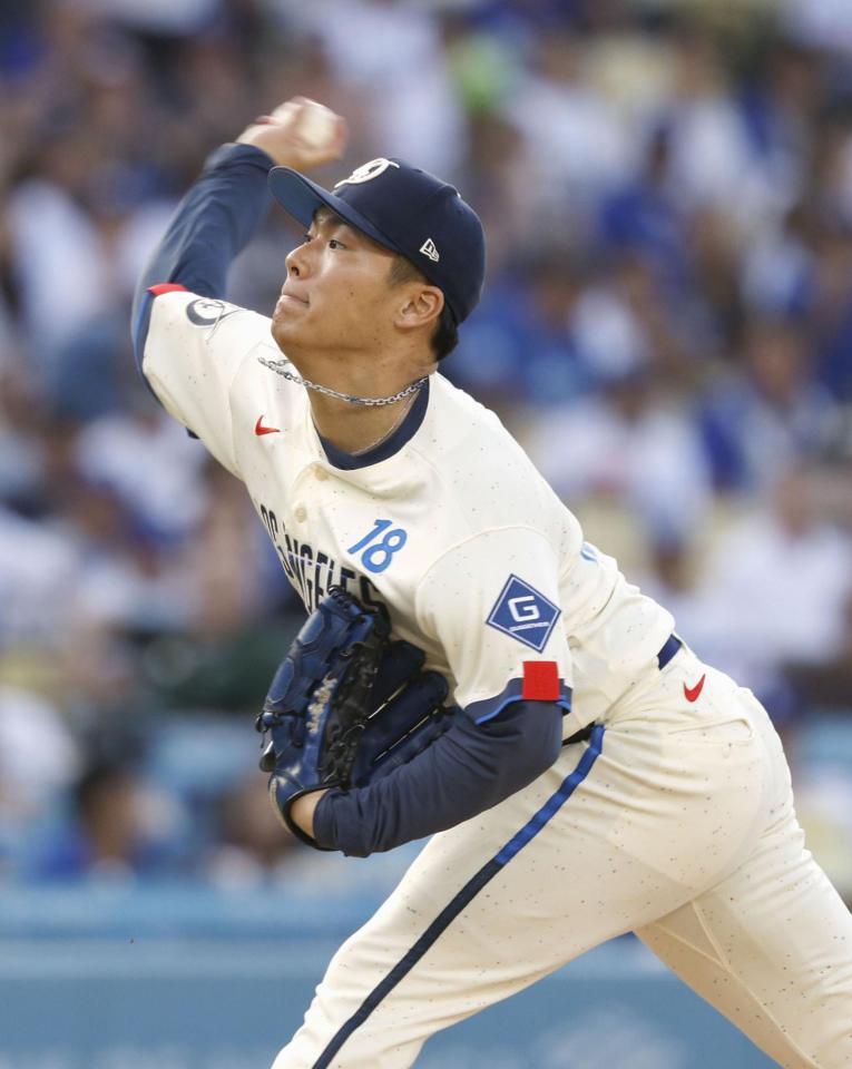 　ダイヤモンドバックス戦に先発したドジャース・山本＝ロサンゼルス（共同）
