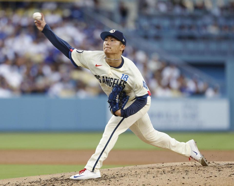 　ダイヤモンドバックス戦に先発したドジャース・山本＝ロサンゼルス（共同）