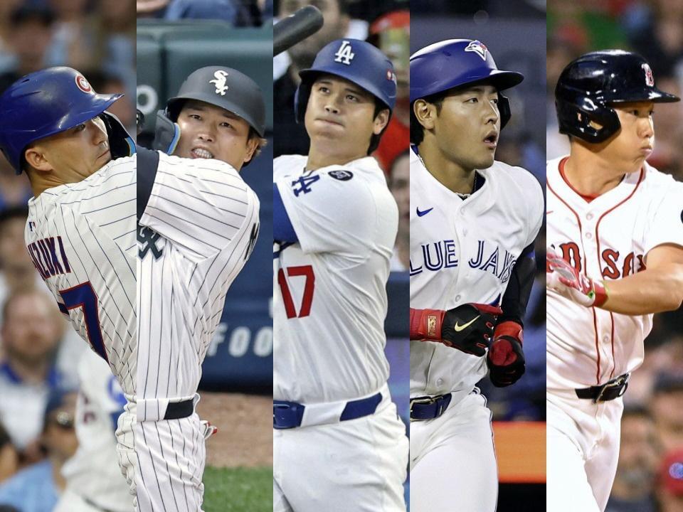 （左から）鈴木誠也、村上宗隆、大谷翔平、岡本和真、吉田正尚（提供・共同通信社）