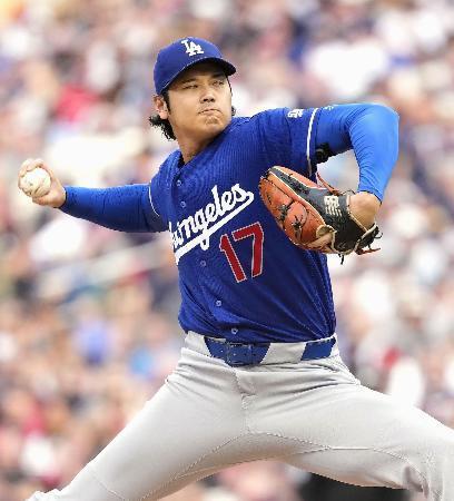　ツインズ戦に先発登板し、６回３失点で８勝目を挙げたドジャース・大谷＝６月２４日、ミネアポリス（共同）