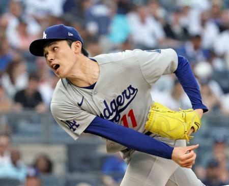 　ヤンキース戦に先発したドジャース・佐々木＝ニューヨーク（共同）