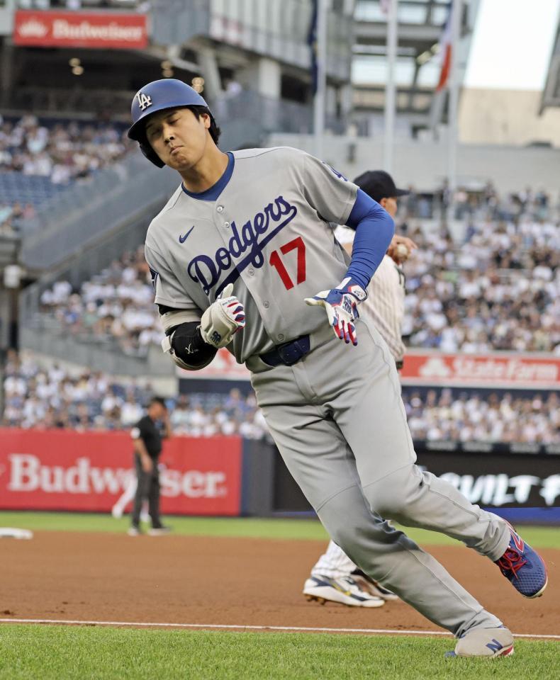 　ヤンキース戦の１回、二ゴロに倒れた大谷（共同）