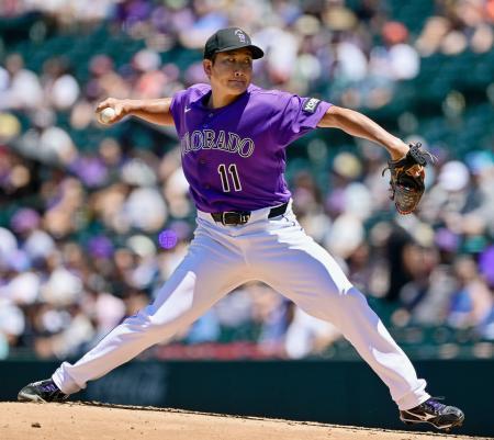 　レッズ戦に先発したロッキーズ・菅野。６回１／３を投げて、３失点で９勝目を挙げた＝デンバー（ゲッティ＝共同）