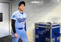 変顔する大谷（ジョン・スーフー／ドジャース提供）