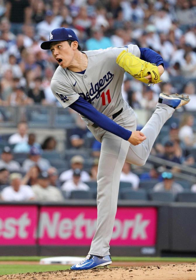 　ヤンキース戦に先発したドジャース・佐々木（共同）