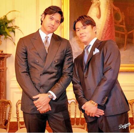 ホワイトハウスを訪問した大谷と山本（ロサンゼルス・ドジャース提供）